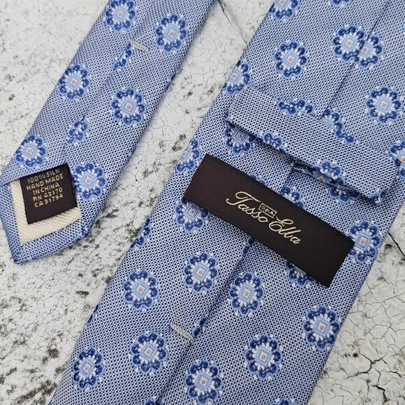 Tasso Elba Men Tie Blue 100% silk Handmade Necktie Classic Tie - Picture 8 of 9